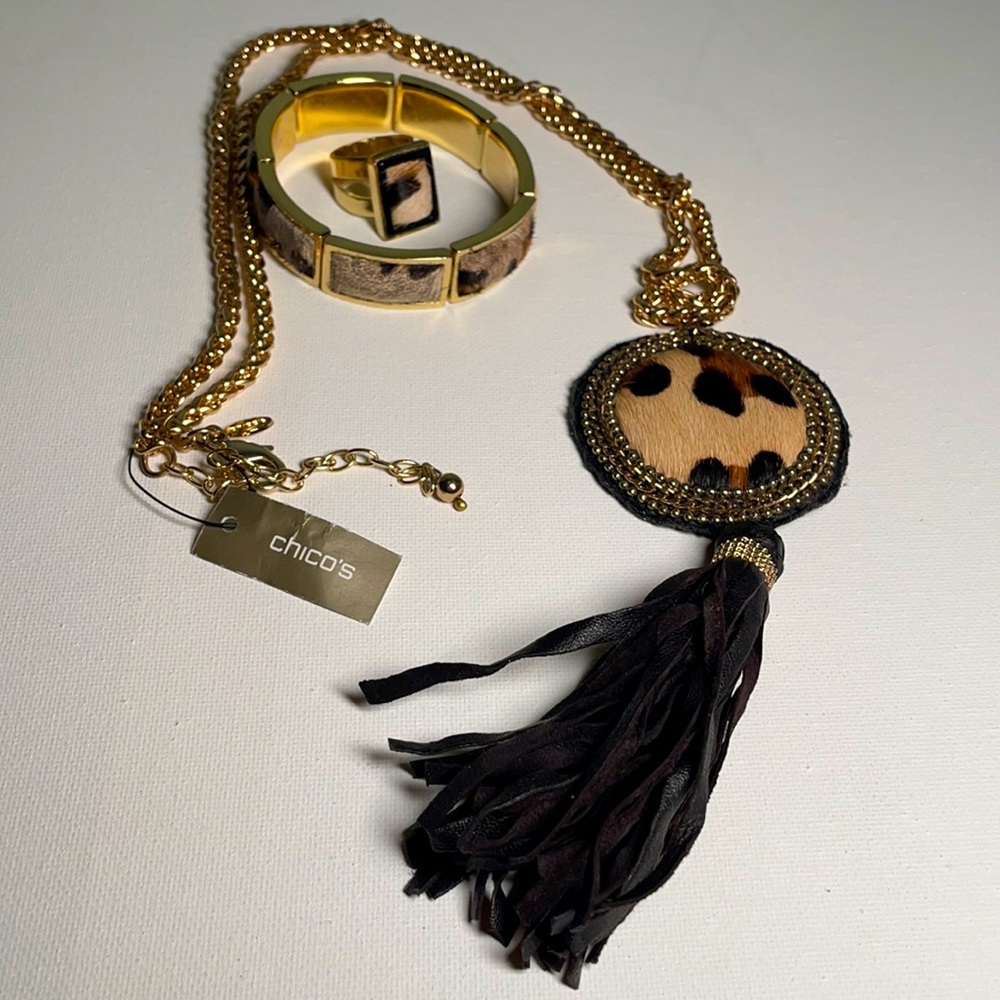 Chico’s “Hadley” tassel necklace, bracelet, ring